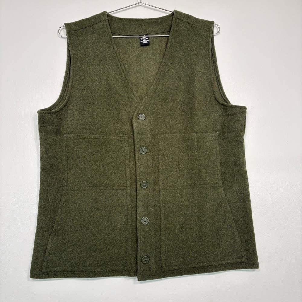 Woolx Mens Baker Vest Large Olive Green Merino Wool Blend Button Front Pockets